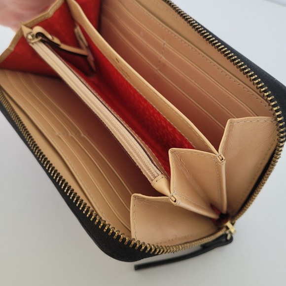 KATE SPADE Wellesley Neda Zip Around Wallet Black White Stripped Large Logo - Picture 7 of 11